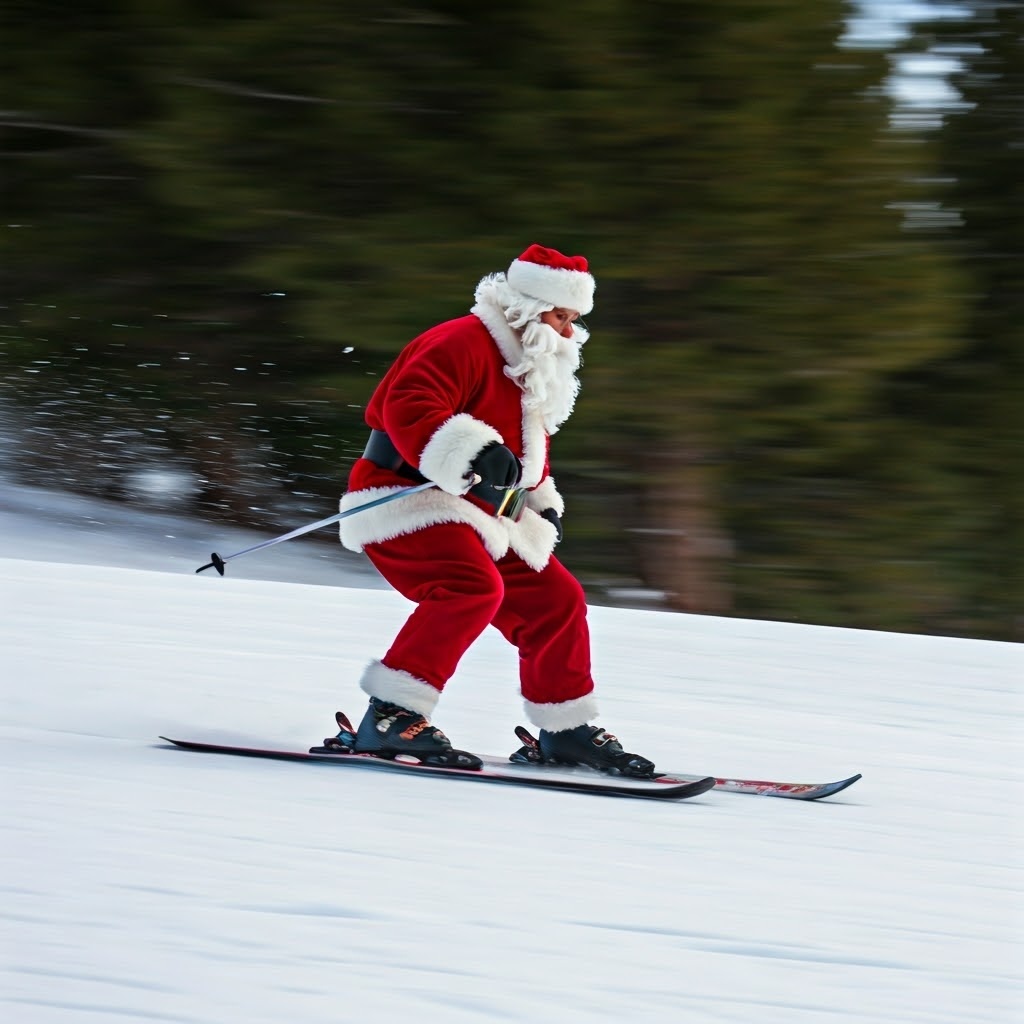 Featured image showing Santa skiing at Tahoe Donner Ski Resort